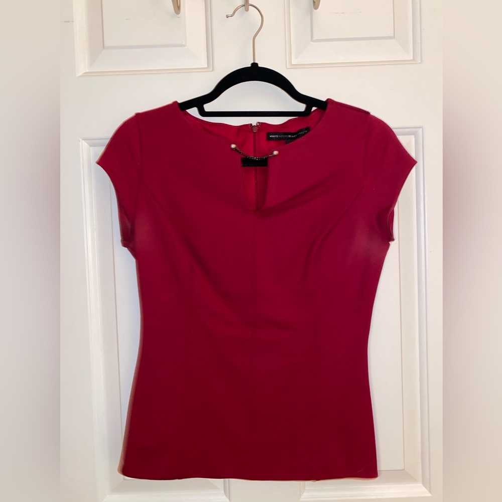 WHBM • Red Top with Pearl & Chain Detailing